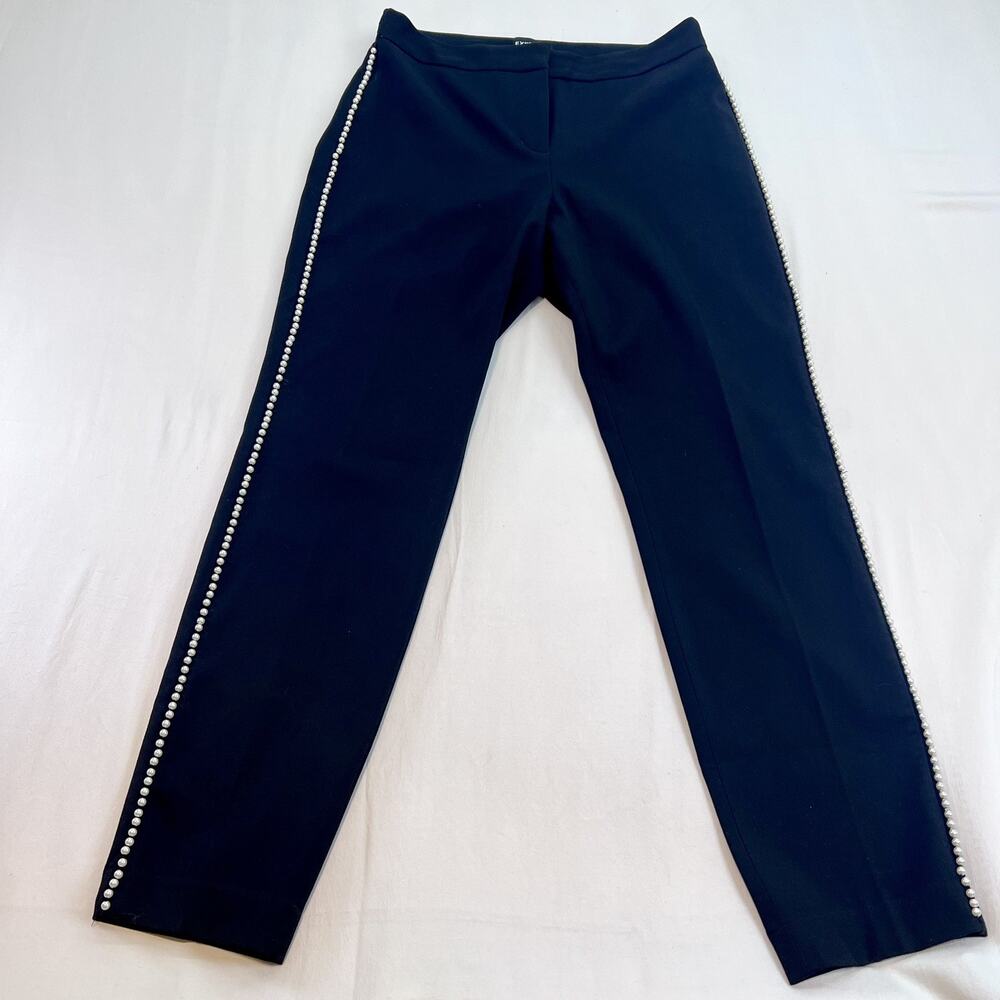 Express Black Ankle Pants Pearl Side Stripe Stretch Mid Rise Women S Petite